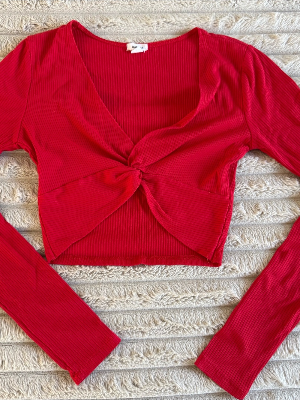 Garage Red Twist-Front Long Sleeve Crop Top